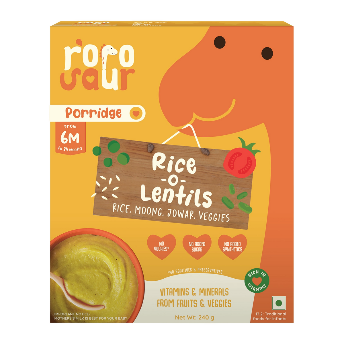 Rice-O-Lentils Porridge No Sugar Easy to Digest Rorosaur