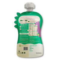 Rorosaur Cucumber Basil baby puree pouch with ingredients, nutrition facts, and usage directions for infants.
