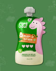 Rorosaur Pear-y Green baby puree twin pack made with pear, green peas, spinach, and mint for infants 6 months and older.