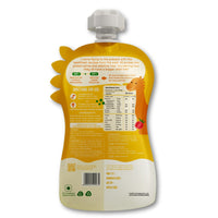 Rorosaur Rice O Lentils baby puree pouch showing ingredients, nutritional facts, and preparation directions.