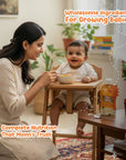 Mother feeding baby Rorosaur Rice O Lentils puree showing wholesome ingredients and complete nutrition that moms trust.