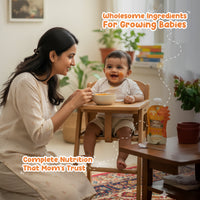 Mother feeding baby Rorosaur Rice O Lentils puree showing wholesome ingredients and complete nutrition that moms trust.