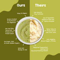 Comparison of Rorosaur Spinachy Grains baby puree vs other brands no added sugar, no preservatives, and easy digestion.
