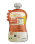 Back of Rorosaur Sweetpotato Apple baby puree pouch with ingredients, nutrition facts, and usage directions.