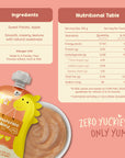 Rorosaur Sweetpotato Apple baby puree nutrition table showing smooth, creamy texture with natural sweetness.