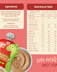 Rorosaur Millet-y Pumpkin baby puree nutrition table showing vitamins, protein, and smooth thick texture with mild banana sweetness.