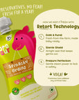  Rorosaur Spinachy Grains baby puree showing retort technology that keeps food fresh for a year without preservatives.