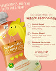Rorosaur Sweetpotato Apple baby puree showing retort technology that keeps food fresh for a year without preservatives.